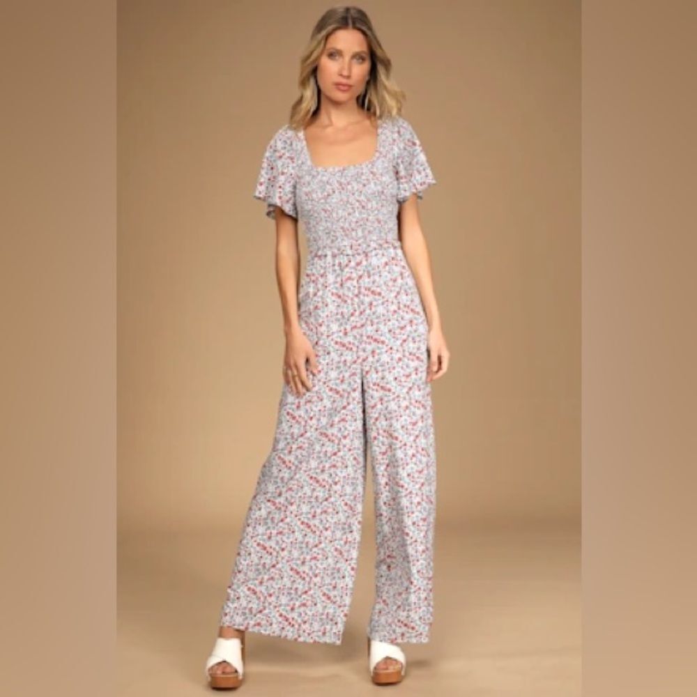 Hem & Thread Floral Print Jumpsuit with puffy sleeves